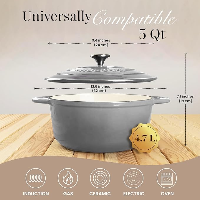 Cast Iron Pot with Lid – Non-Stick Ovenproof Enamelled Casserole Pot, Oven Safe - Image 2