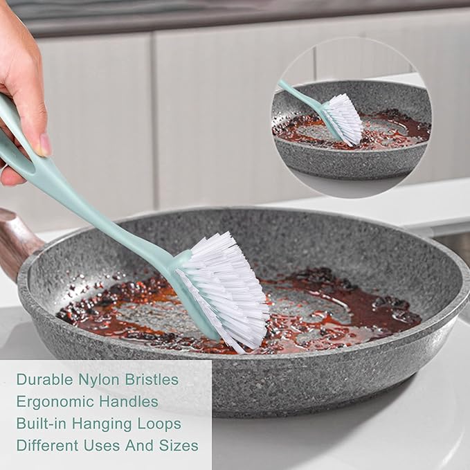 Dish Brush with Handle, Kitchen Dish Scrub Brush Set, 4-Piece Kitchen Cleaning - Image 3