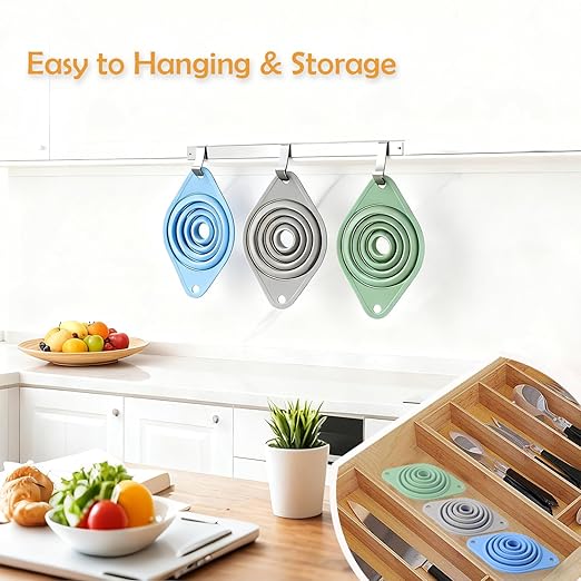 Kitchen Funnel Set 3 Pack, Collapsible Silicone Funnel - Image 3