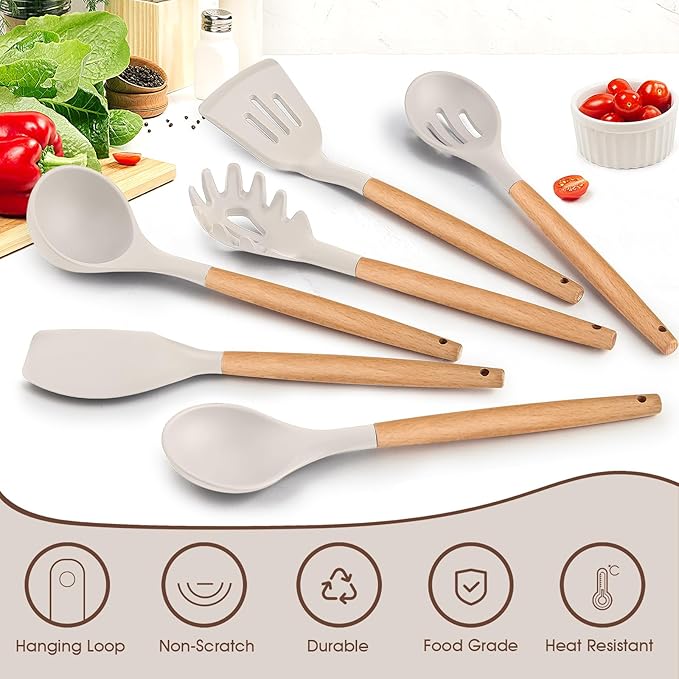 E-far Cooking Utensils Set of 6, Silicone Kitchen Utensils - Image 3