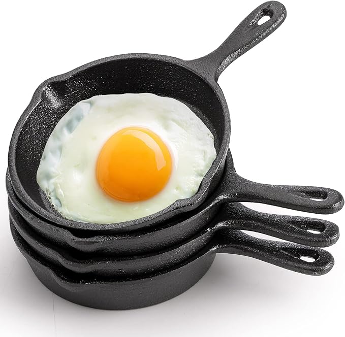 Hiceeden 4 Pack Mini Cast Iron Skillet, Grill Safe, Indoor and Outdoor Use by Hiceeden