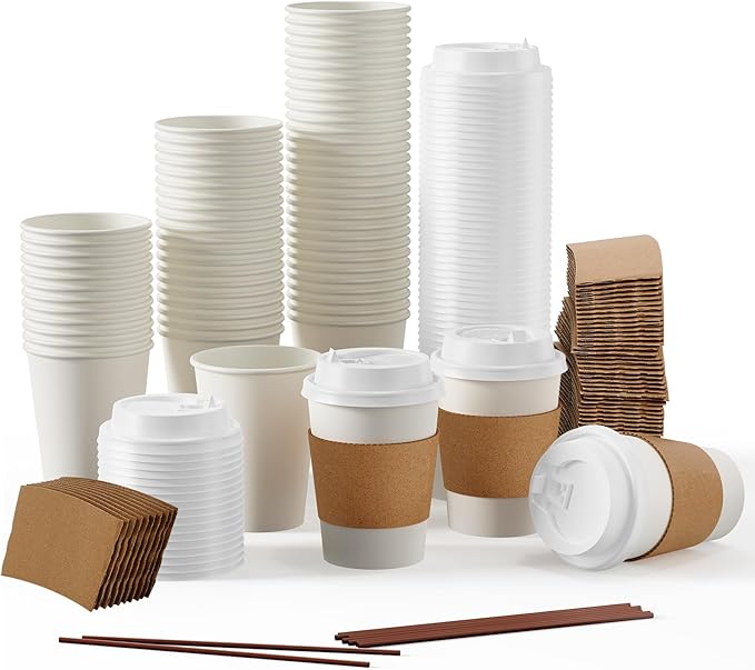 JOLLY PARTY 12 oz Paper Coffee Cups, Disposable Paper Coffee Cup by JOLLYPARTY