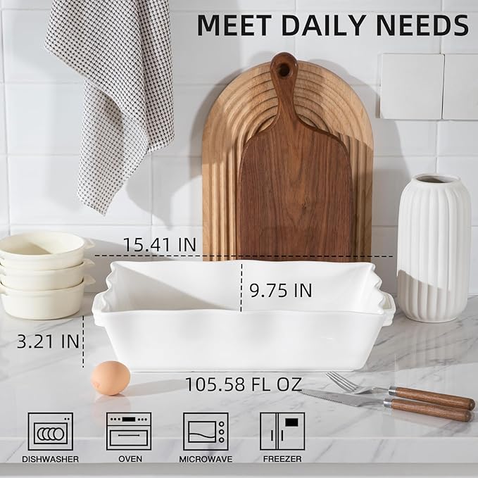 Sweejar Casserole Dishes for Oven, Ceramic 9x13 Baking Dish, Wave Edge Bakeware - Image 2