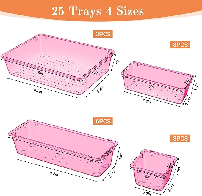 SpaceHacks 25 PCS Plastic Drawer Organizer Set, 4-Size Versatile Organizer - Image 2