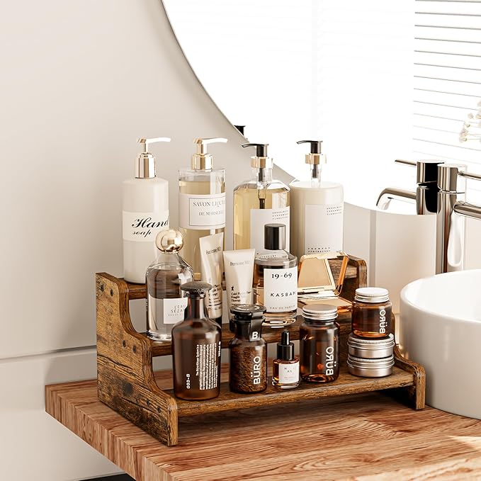 KLM 3-Tier Spice Rack, 13.8 Inch Wood Step Shelf Countertop Spice Storage Holder - Image 8