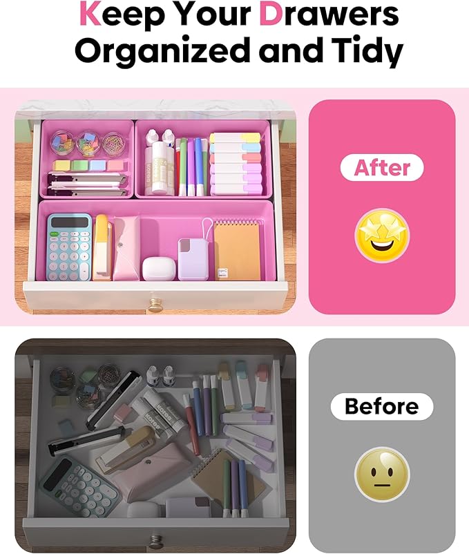 10 Pack Large Size Plastic Drawer Organizers Set, 3 Sizes Desk Drawer Organizer - Image 4