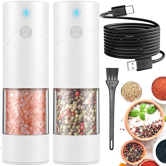2Pack Electric Salt and Pepper Grinder Set USB Rechargeable by Lidaop