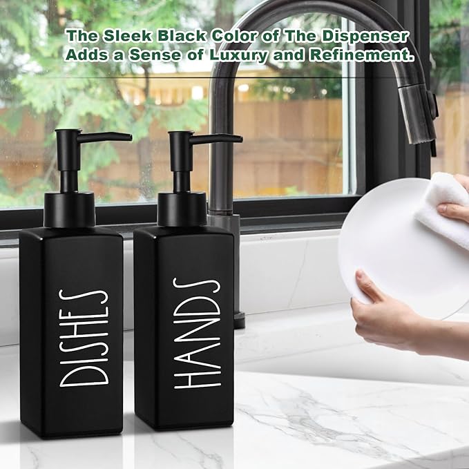 Hand and Dish Soap Dispenser Set, Matte Black Dish Dispenser Bottle - Image 6