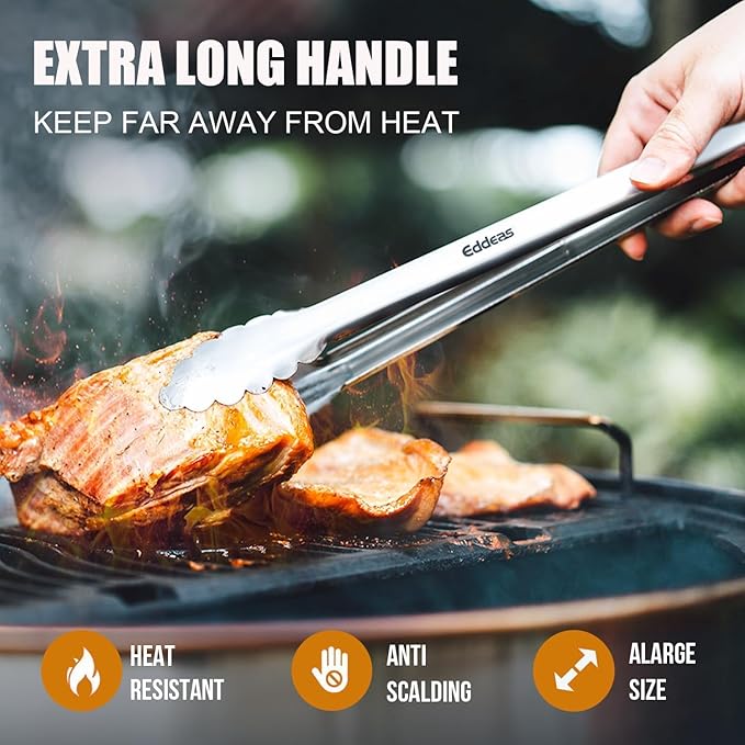 Grill Tongs, 600 Degrees Heat Resistant 17 Inch Extra Long BBQ Tongs, All Metal - Image 2
