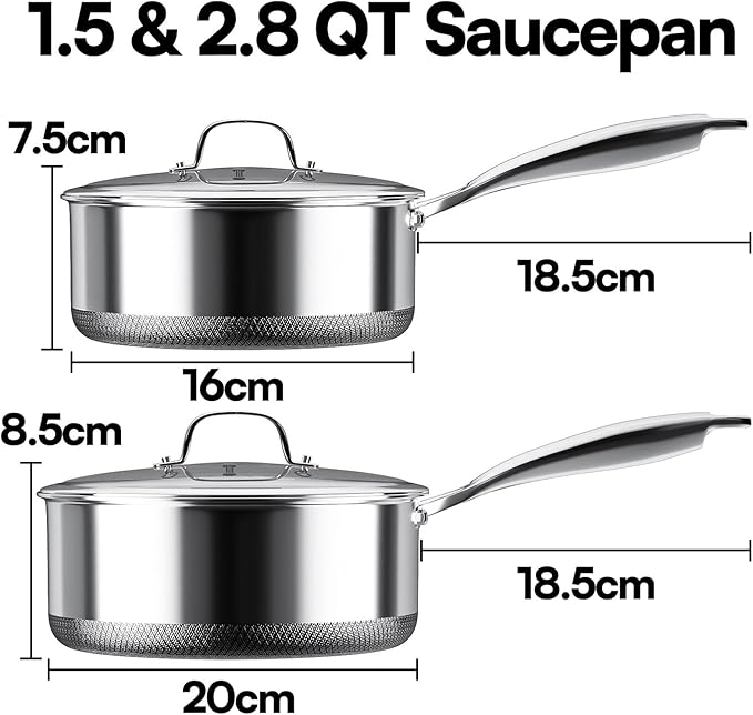 Sauce pan with Lid, KURRUNGIE 1.5 & 2.8 QT Hybrid Stainless Steel Cookware Set - Image 2