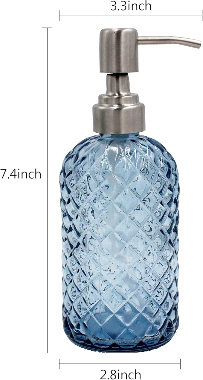 16 oz Diamond Pattern Glass Soap Dispenser, Kitchen and Bathroom Refillable - Image 3
