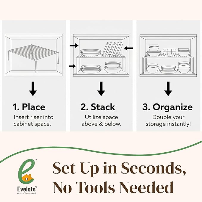 Evelots Wire Rack Cabinet Shelf Organizer -2 Pack Sturdy Metal Cabinet Riser - Image 5