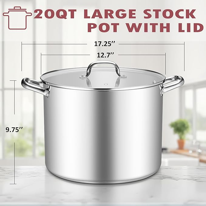 TeamFar 20QT Stock Pot, Stainless Steel Stockpot Large Induction Cooking Pot - Image 2