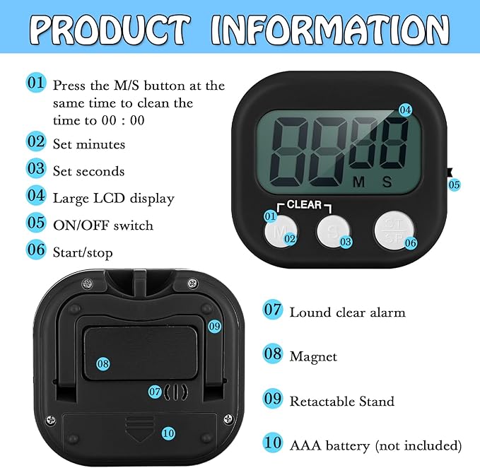 Xuhal 50 Pieces Digital Kitchen Timer Bulk, Small Magnetic Timers - Image 3