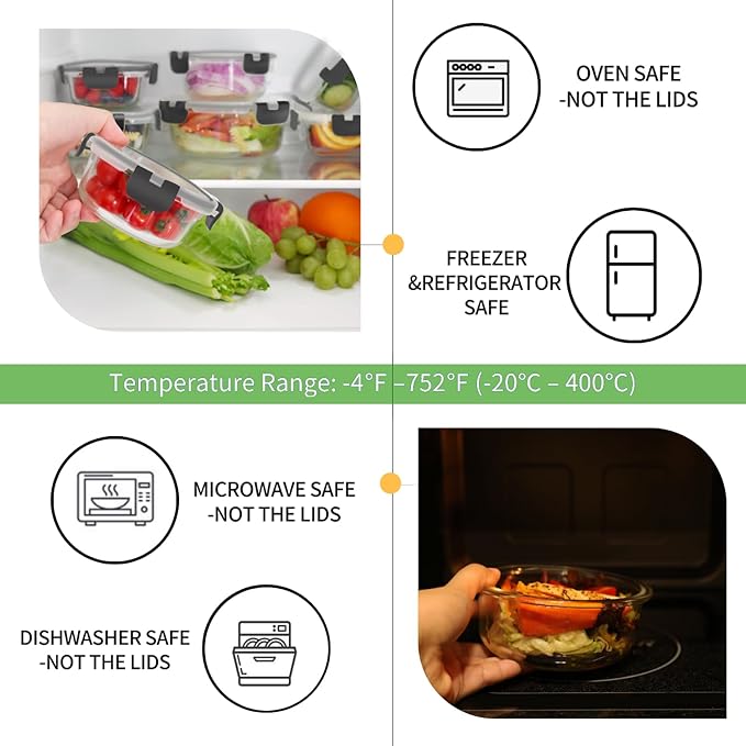 HOMBERKING 18 Piece Glass Food Storage Containers - Image 4