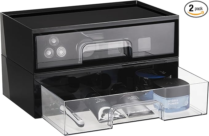 Vtopmart 2 Pack Clear Stackable Storage Drawers, 12.1''W Plastic Organizers Bins by Vtopmart