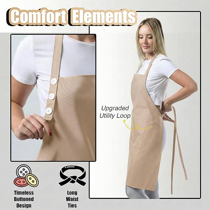 TOSHE Kitchen Apron Waterdrop Resistant Cotton Apron - Image 6