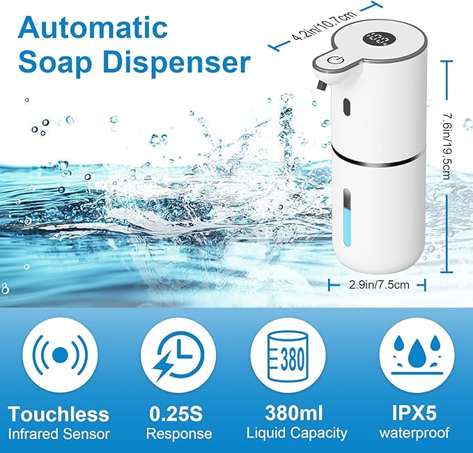 OHIFAST 2 Pack Automatic Foaming Soap Dispenser Touchless, USB Rechargeable - Image 2