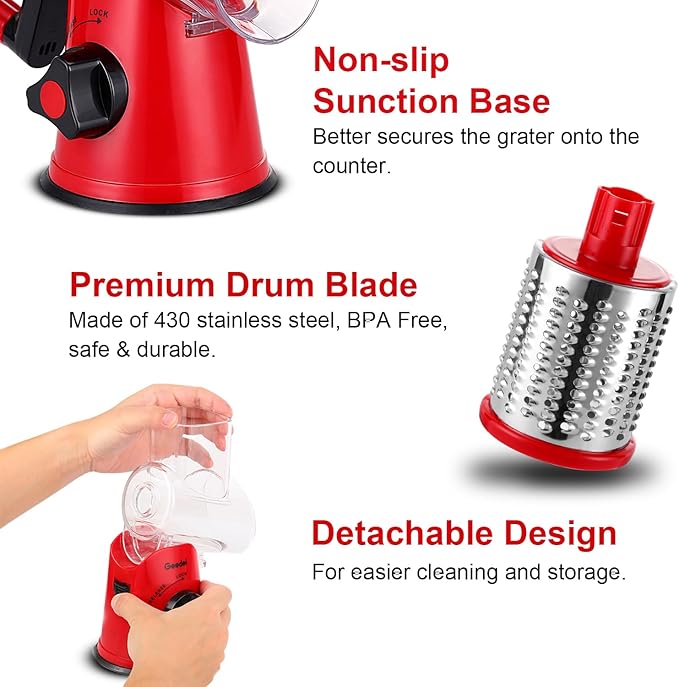 Geedel Rotary Cheese Grater, Kitchen Mandoline Vegetable Slicer - Image 7