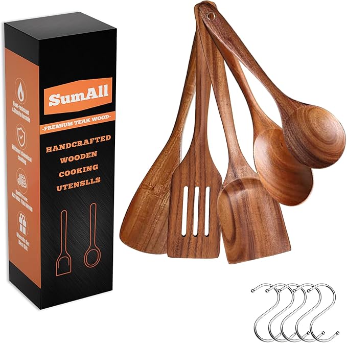 5 PCs Teak Wooden Utensil Set by Unknown