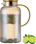 Buaic Glass Pitcher with Lid, 68 oz/ 2 Liter Amber Classic Vertical Stripes by Buaic