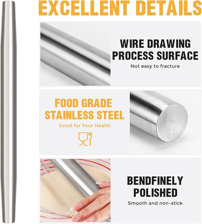 Rolling pin, Smooth Stainless Steel Rolling Pin, Rolling Pin - Image 3