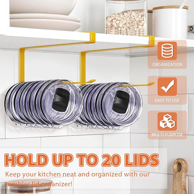 2 Pack Tumbler Lid Organizer, Horizontal Tumbler Lid Storage Hook to Hold Up 20 - Image 2