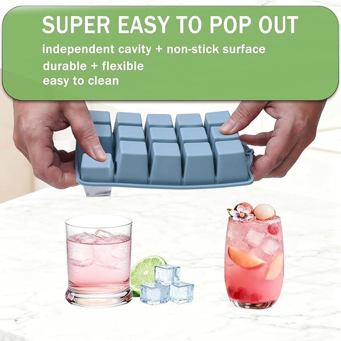 Ice Cube Trays for Freezer, 3 Pack Easy Release Slicone Ice Cube Tray - Image 3