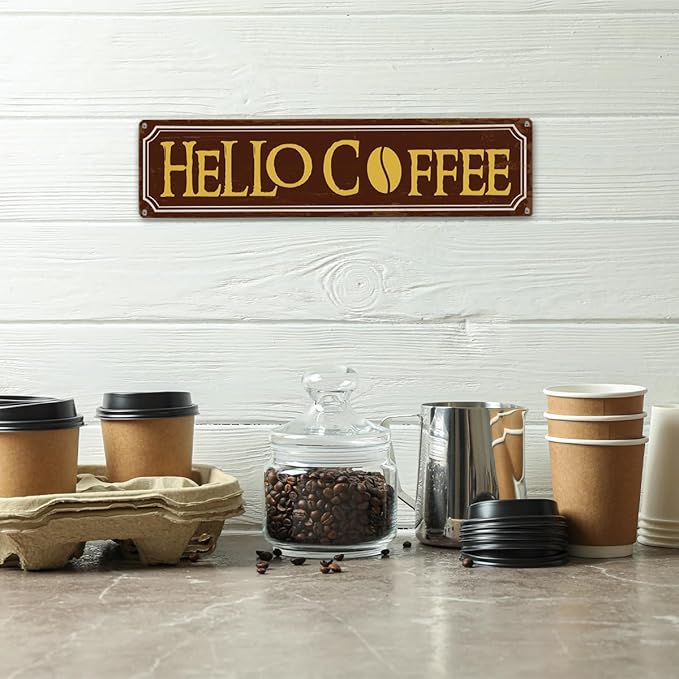 Hello Coffee Signs, Retro Metal Tin Sign, Home Kitchen Wall Decor, Farmhouse - Image 4