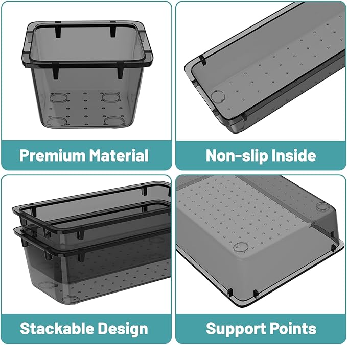 WOWBOX 16 PCS Clear Plastic Drawer Organizer Set, 4 Sizes Desk Drawer - Image 3