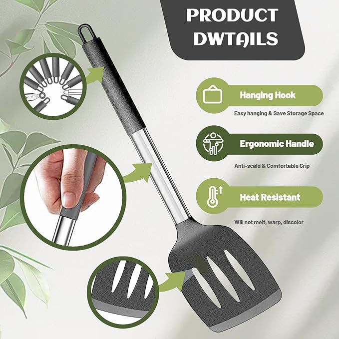 Silicone Cooking Utensils Set Utensil: 40 Pcs Black Stainless Steel Cookware Set - Image 3
