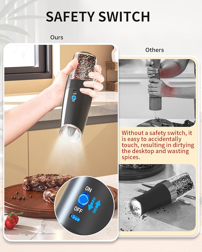 CIRCLE JOY Rechargeable Salt and Pepper Grinder Set Gravity Electric Salt and - Image 2