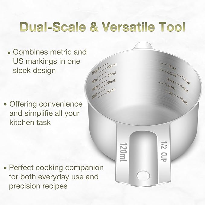 1PCS 1/2Cup Single Measuring Cup, Etched Inner Scale Stainless Steel Measure - Image 4