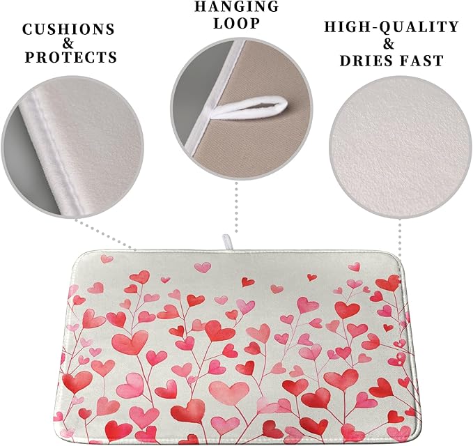 Valentines Pink Love Heart Dish Drying Mat Valentine Day Absorbent Microfiber - Image 3