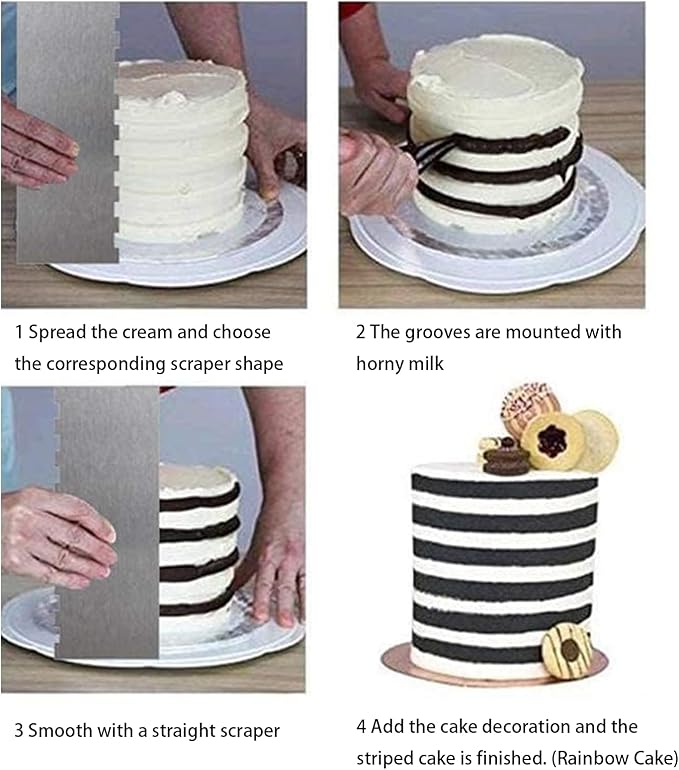 3 Pieces 8.7 Inche Stainless Steel Cake Scraper，Double Sided Patterned Edge - Image 7