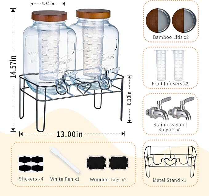 2 Pack1Gallon Glass Drink Dispenser - Image 2