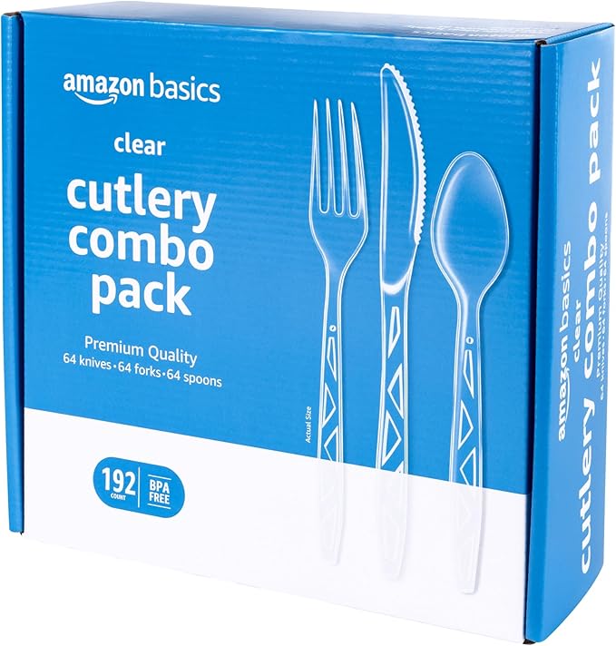 Amazon Basics Disposable Clear Plastic Cutlery Set, Large Combo Pack Forks by AmazonBasics