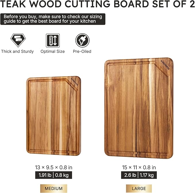 2 Pack Teak Cutting Board for Kitchen Non Toxic Wooden Chopping Board - Image 2