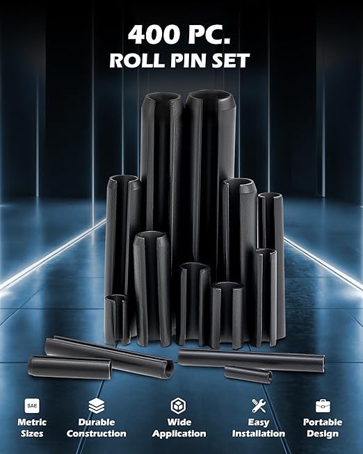 ZELCAN 400pc Roll Pin Set, M1.5 M2 M2.5 M3 M4 M5 M6 Slotted Metric Spring Pins - Image 3