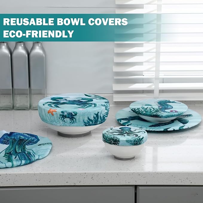 Patelai 10 Pcs Bowl Covers Reusable in 5 Size Stretch Cloth Fabric Elastic Food - Image 2