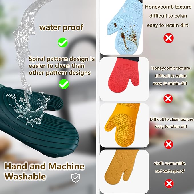 Silicone Oven Mitts-13.6 in Extended Oven Mitts Heat Resistant 500F, Oven Gloves - Image 2