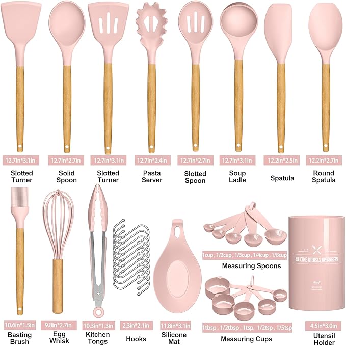 Umite Chef Silicone Kitchen Utensils Set, 33 Piece Non-Stick Kitchen Utensils - Image 3