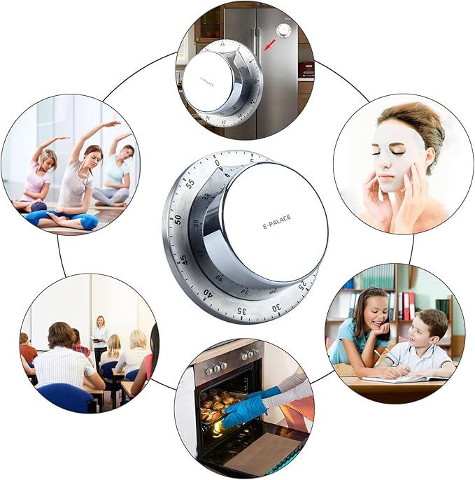 Kitchen Timer, 60 Minute Timer, Magnetic Loud Alarm, Mechanical Stainless Steel - Image 9