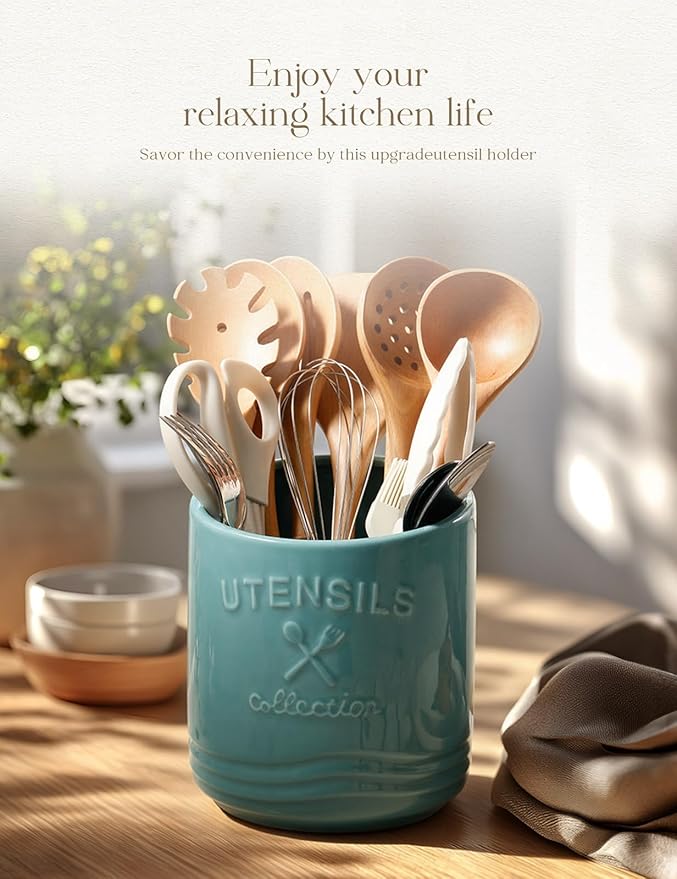 AISBUGUR Large Ceramic Utensil Holder 7.5" H×6.3" W - Image 2