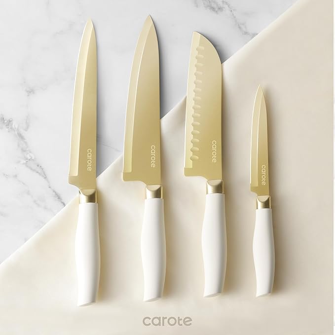 CAROTE 12PCS Kitchen Knife Set, Healthy Gold Titanium Coating Knife Set - Image 8