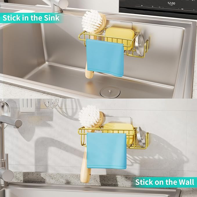 HapiRm Sponge Holder for Kitchen Sink, No Drill Kitchen Sink Caddy Organizer - Image 5