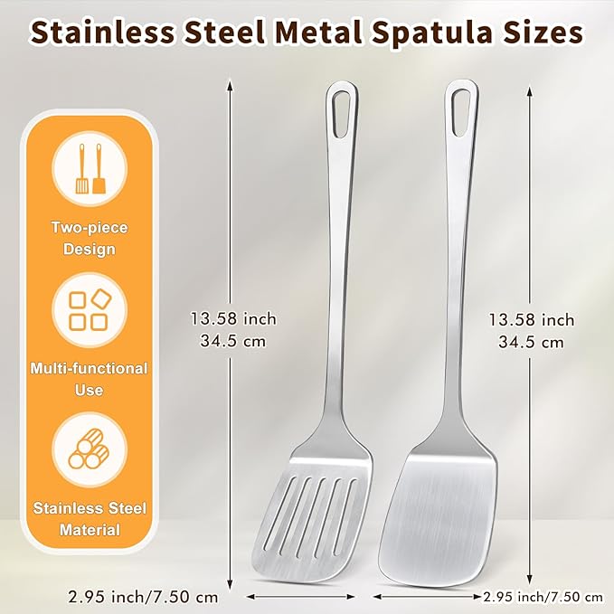 Stainless Steel Spatula, Metal Spatula Slotted Turner, Heavy Duty Sturdy - Image 6