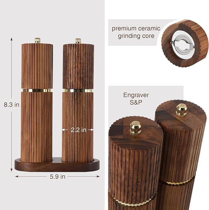 Wooden Salt and Pepper Grinder Set, Refillable Salt and Pepper grinder - Image 2