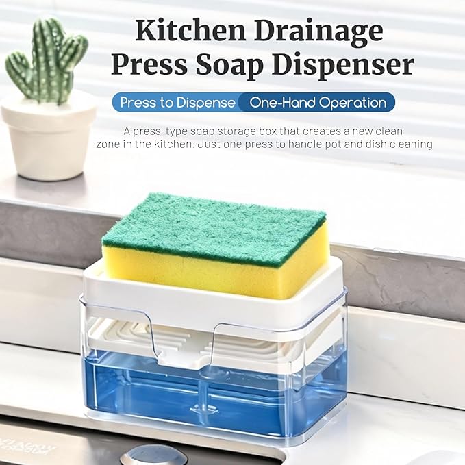 Dish Soap Dispenser for Kitchen Sink, 2 in 1 Premium Sponge Holder, Dishwashing - Image 3