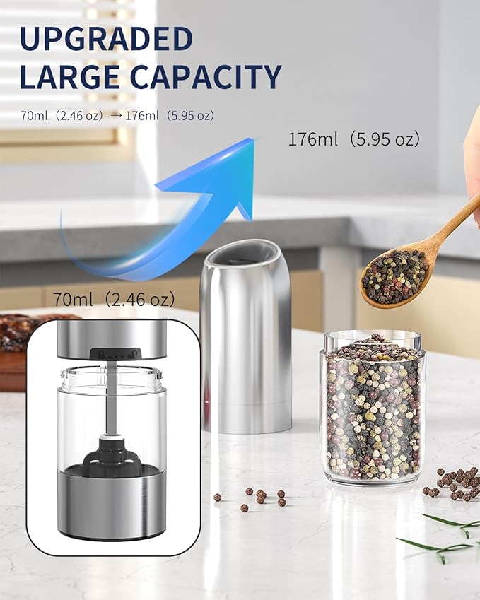 CIRCLE JOY Gravity Electric Salt and Pepper Grinder Set, Battery Powered - Image 7